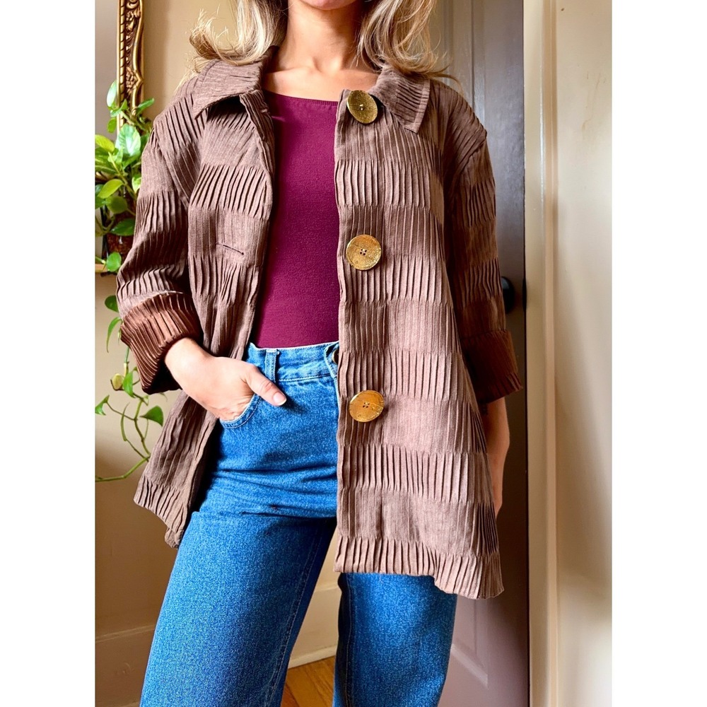 Vintage Brown Pleated Button Front Jacket
